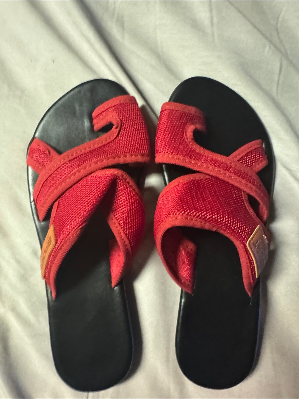 BEAST FASHION Red Slip-On Women’s Sandals with Black Footbed